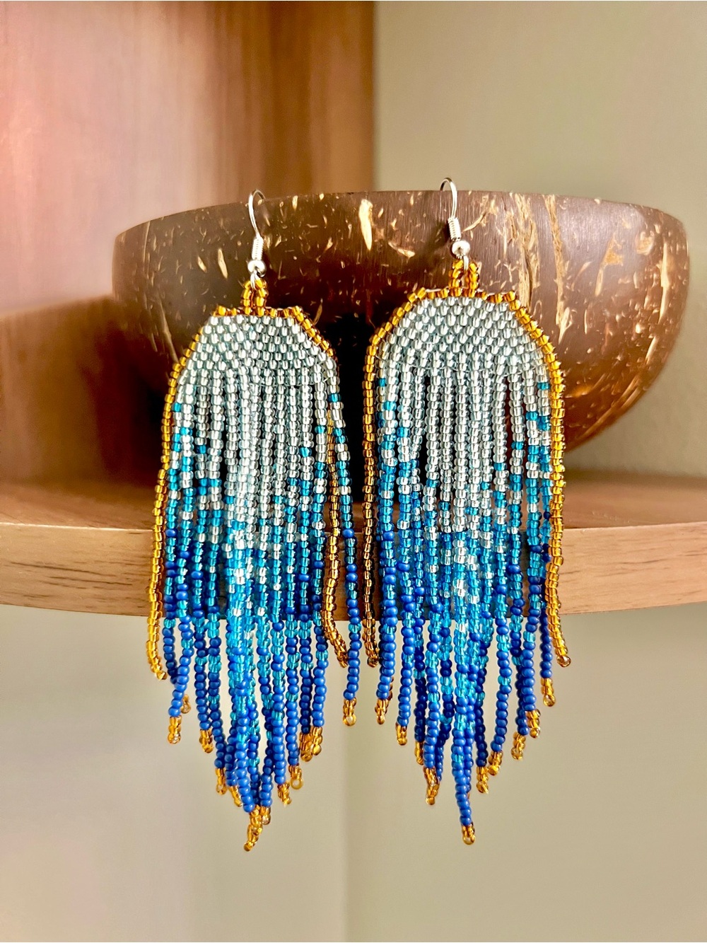 Shimmering Beachy Blue Ombre Beaded Earrings